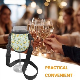WHOSGNIHT Lemon Frangipani Stemless Wine Glass Insulator Lanyard Adjustable Wine Glass Sleeve with Neck Strap Hand Free Drink Holder for Cocktail Festival
