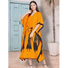 Oussum Multicolor Plus Size Women Caftans Kimono Style Kaftan Dress Loose Maxi Dress for Ladies