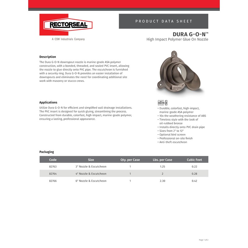 RectorSeal Dura G-O-N 82766 Nozzle & Escutcheon, Direct Install, Plumbing,