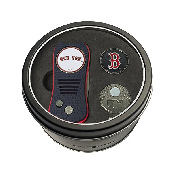 Team Golf MLB Boston Red Sox Gift Set Switchblade Divot Tool, Cap Clip, & 2 Double-Sided Enamel Ball Markers, Patented Design, Less Damage to Greens, Switchblade Mechanism