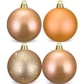 Shappy 4 Pcs 10 Inch Large Christmas Ball Ornaments Hanging Tree Ornament Balls Decorations Vintage Commercial Plastic Ball Ornament with Hanging Loop Large Christmas Decoration (Gold)
