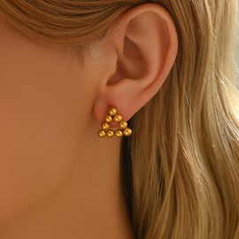 Gweqou Huggie Hoop Earring for Women 18K Gold Plated Bead Ball Dangle Drop Filled Boho Beach Minimalist Delicate Hypoallergenic Studs Jewelry Present