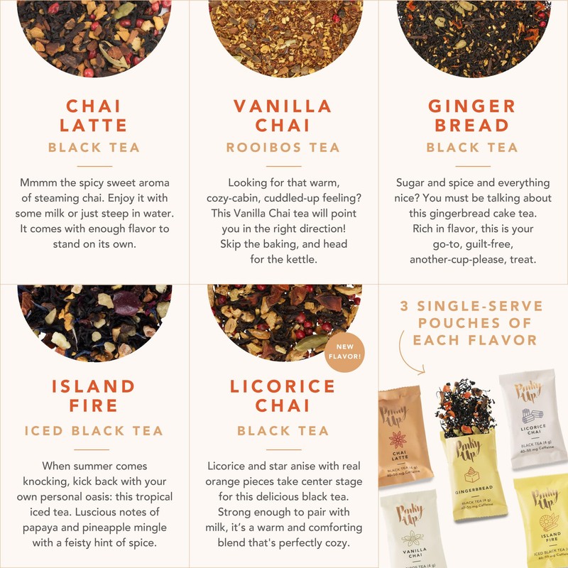 Pinky Up Chai Tea Gift Sampler, Variety Tea Packets of