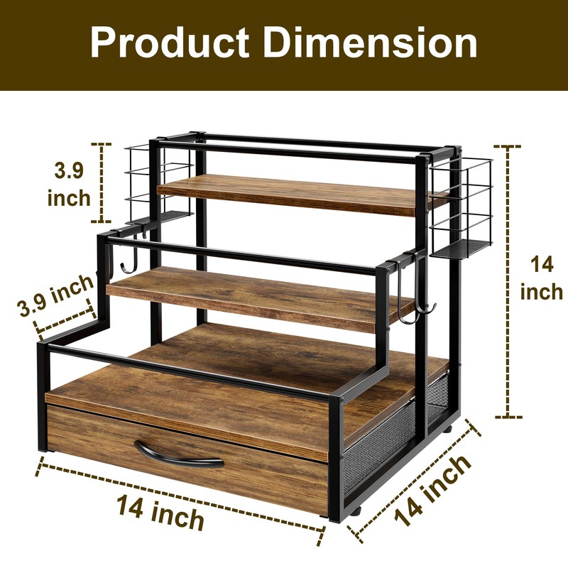 Coffee Syrup Organizer Rack, 4-Tier Syrup Bottle Holder Stand with