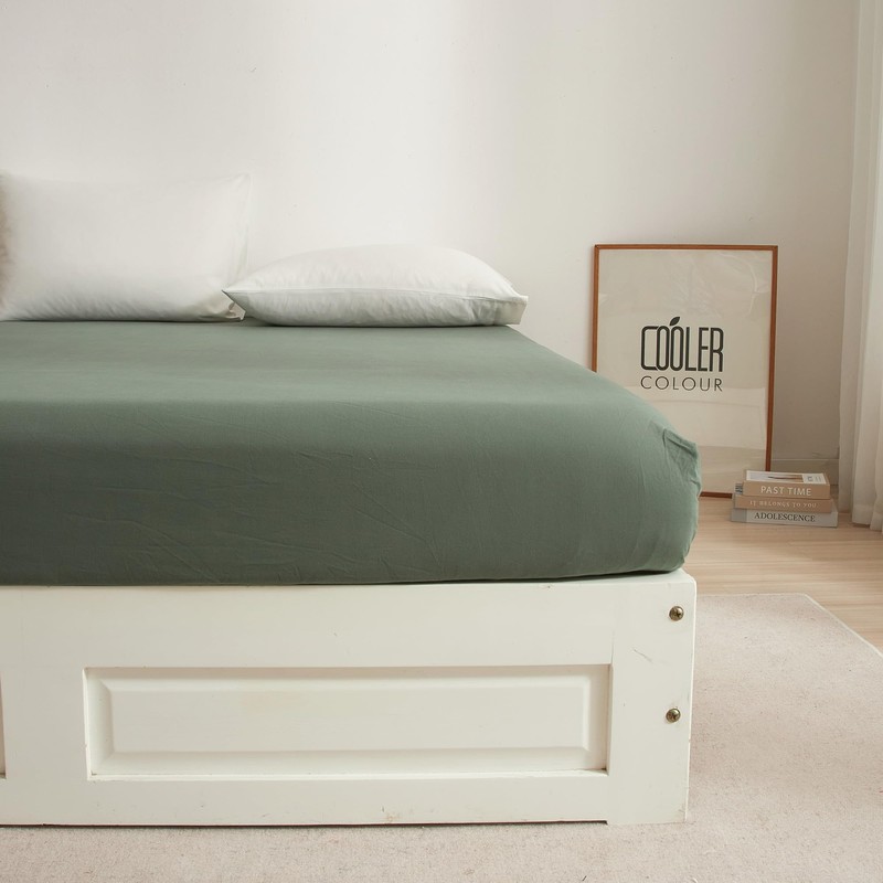 Ruccit Sage Green Fitted Sheet Double Extra Deep 41CM Washed
