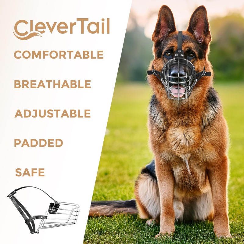 CleverTail German Shepherd Muzzle for Large Sized Dog – Metal