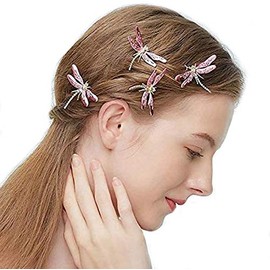 Dusenly 3pcs Alloy Pink Dragonfly Wedding Hair Pins Clip Sticks Bridal Hair Accessories Fashion Women Hairpins for Bridesmaid Head Jewelry