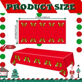 AFZMON 1 Pack Christmas Tablecloth, Christmas Disposable Plastic Christmas Party Tablecloth Table Decorations, Red and Green Xmas Disposable Table Cover for Holiday Christmas Party Supplies