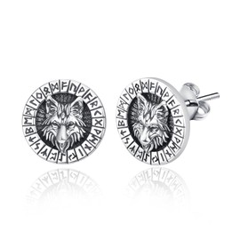925 Sterling Silver Studs Earrings for Women Men Wolf/Lion/Dragon Animal Stud Earring Flat Back Earrings Hypoallergenic (wolf silver)