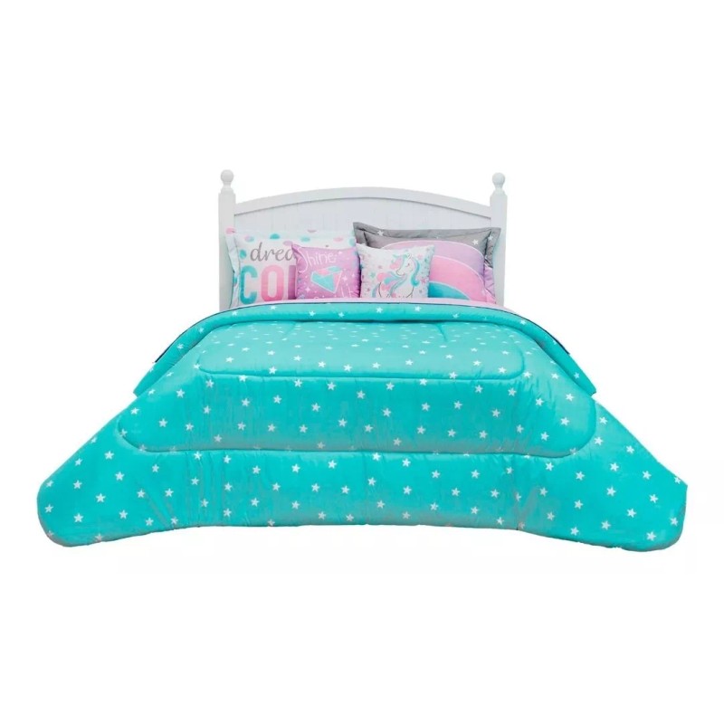 Elefantito Edredon Gris Estrella + Cojin Y Funda Individual Elefantito