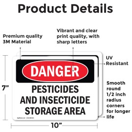 (2 Pack) Pesticides And Insecticide Storage Area OSHA Danger Sign 10 Inch X 7 Inch Vinyl Label Decal Sticker Weather Resistant, UV Protected for Workplace, Business, Construction Site, Made in the USA