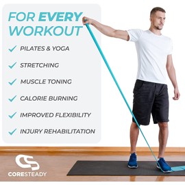 Coresteady Resistance Band For Men & Women - Exercise Band to Build Strength, Flexibility, Muscle & Tone - For Fitness, Stretching, Pilates, Physio & Yoga - With Exercise Guide