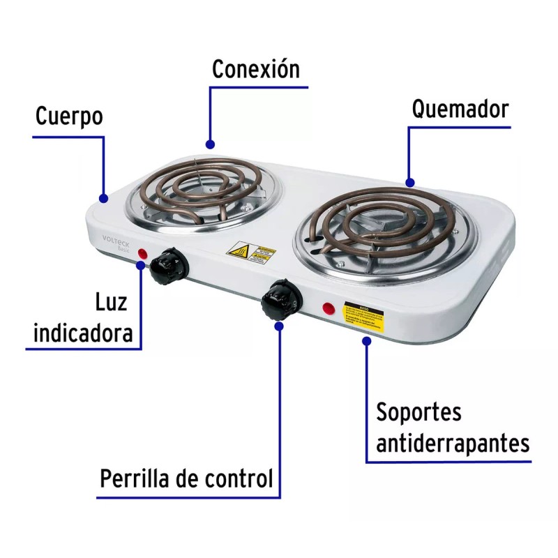Volteck Parrilla eléctrica Volteck PAEL-2CP blanca 127V