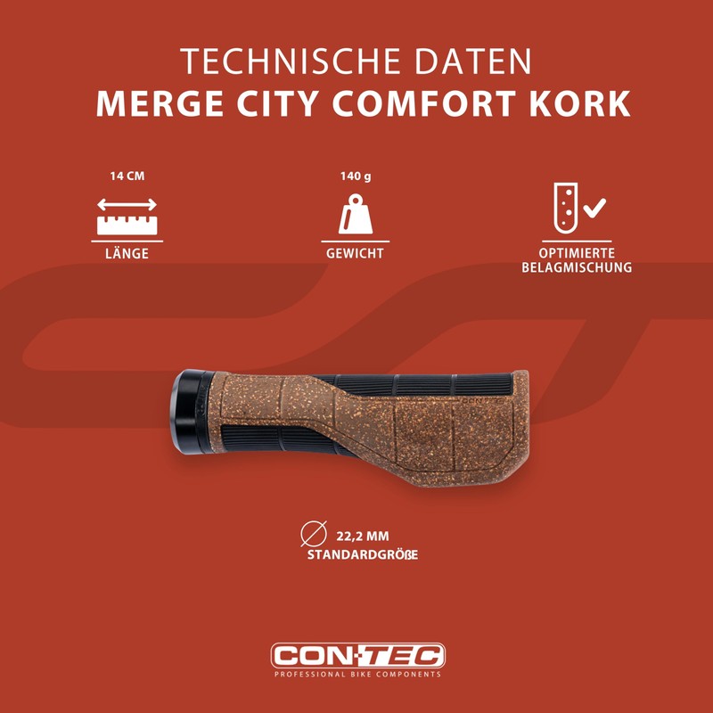 CONTEC Merge City Comfort Cork Bicycle Grip D3 Tri-Component Rubber