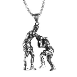 PAMTIER Men's Stainless Steel Sports Necklace Wrestling Pendant No Chain