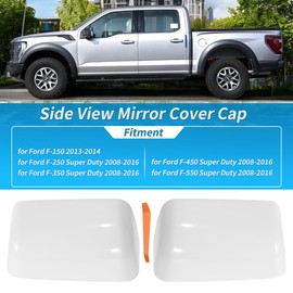 Motoforti 2Pcs White Top Half Mirror Cover Cap for Ford F250 F350 F450 F550 Super Duty 2008-2016 Exterior Door Tow Mirror Cap Cover for Ford F-150 2013-2014 No.7C3Z17D742A/7C3Z17D743A