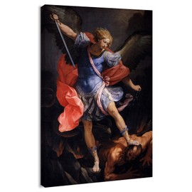 artprints1stop Canvas Print Wall Art - Archangel Michael Tramples Satan by Guido Reni - 24x36 inches