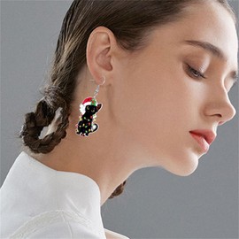 MALOYANVE Christmas Animal Earrings for Women Cute Acrylic Dinosaur Cat Raccoon Yak Alpaca Koala Dangle Stud Earrings Joy Holiday Jewelry (Black Cat)