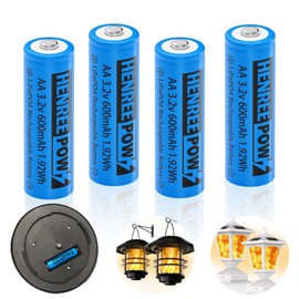 Henreepow AA 3.2v Solar Rechargeable Batteries, Double A 600mAh 3.2v 1.92wh LiFePo4 Solar Battery, Rechargeable Batteries for Outdoor Lights, Wall Lantern, Solar Post Lights（AA-3.2v-4pack）