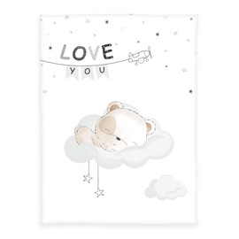 Herding babybest Coperta in microfibra, Sleeping little bear, 75 x 100 cm, 100% poliestere, bianco