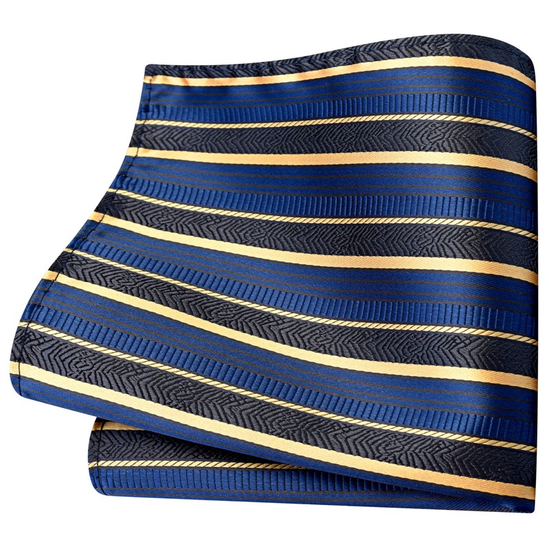GUSLESON Mens Gold Tie for Wedding Navy Striped Silk Necktie