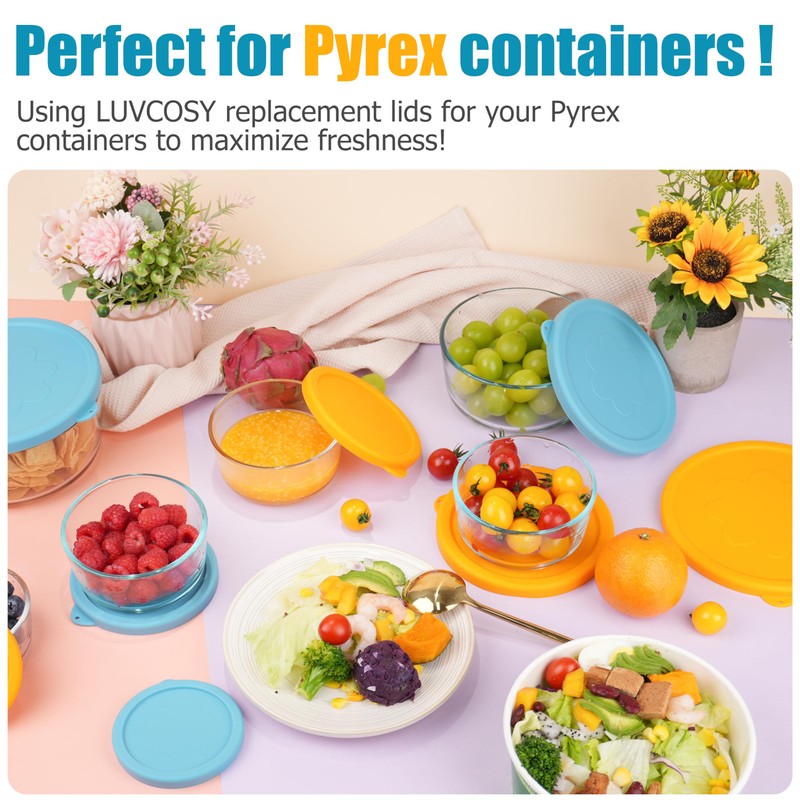 LUVCOSY 7 Cup Silicone Replacement Lids Storage Cover for Pyrex