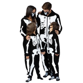 Prestigez Holiday Matching Family Costume Pajama Onesie With Socks and Mask, Black - Skeleton, Size 10