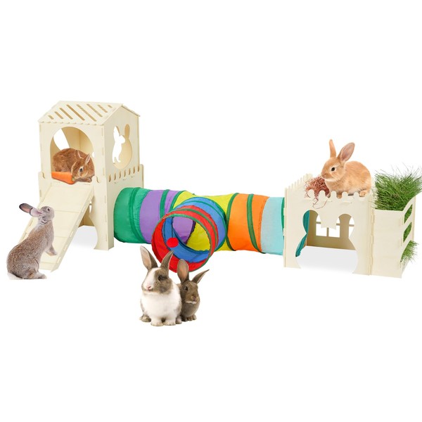 Extra Large Rabbit Hideout, Wooden Bunny Castle with Tunnel and