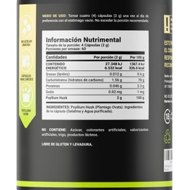 Fibra de Psyllium Husk (Plantago Ovata) 240 Cápsulas 2000 mg por porción. Ingredientes Naturales. Psyllium Husk Fiber B Life