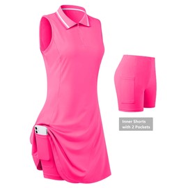 FREEYE Sleeveless Tennis Dresses for Women Summer Golf Dress with Shorts Athletic Polo Dresses Pickleball Outfits Pink M