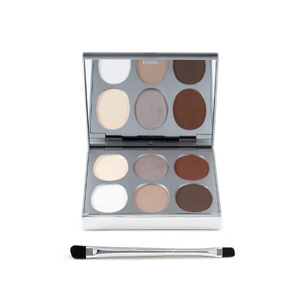 Jerome Alexander New Again Eyeshadow Palette & Brush, 6 Buildable & Blendable Micronized Powder Shades (Bright Definition)