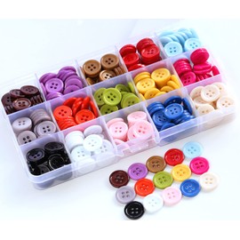 GANSSIA 5/8 Inch (15mm) 15 Colors Assorted Buttons for Sewing Flatback Button Multicolors 4 Holes Buttons for DIY Decoration Craft Pack of 300 PCS with Box