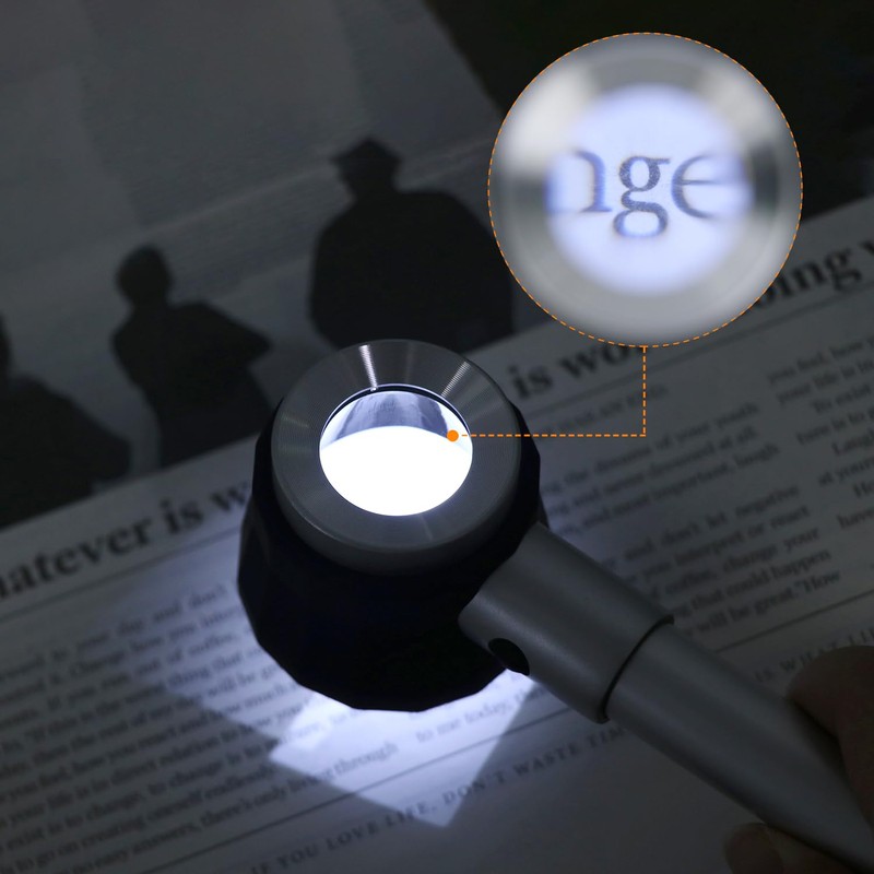 QWORK Handheld Magnifier 10x with 3 LEDs and Measuring Scale,