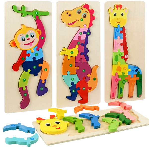Faburo 4 Pieces Wooden Jigsaw Puzzle Toy Baby Puzzle Montessori Educational Toy for Children 2 3 4 5 Years (Large 30 x 12 cm)