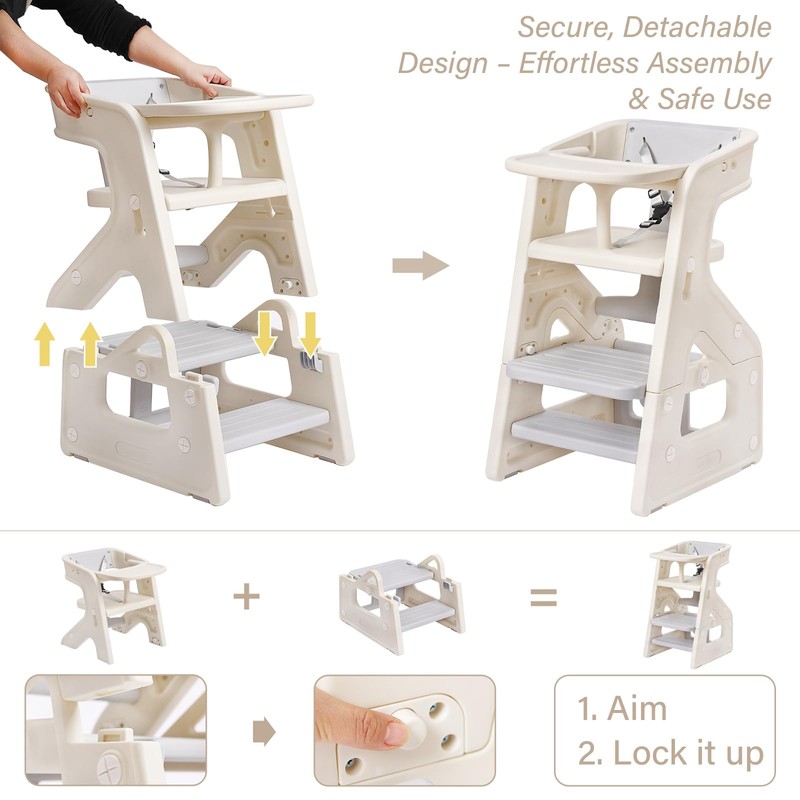 Welnow Toddler Kitchen Step Stool Helper, 3-in-1 Adjustable Kids Learning