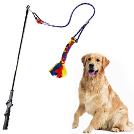 Flirt Pole para perros, juguete interactivo para perros con una colorida cuerda para masticar de algodón, para ejercicio al aire libre y entrenamiento de obediencia, equipo de ejercicio para perros pequeños, medianos y grandes.