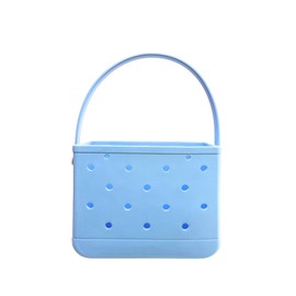Small Rubber Beach Tote Bag, Open Top Portable Outdoor Travel Bag for Beach Picnic Pool Outings (Light Blue 1)