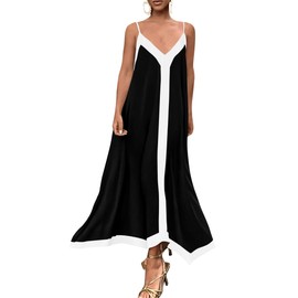 PRETTYGARDEN Women's 2025 Summer Maxi Dress Sleeveless V Neck Spaghetti Strap Flowy Elegant Holiday Party Dresses (Black,Large)