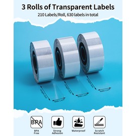 Phomemo Transparent Labels for D30/Q30S/Q31 Label Printers, Compatible with Colorwing Q30 Label Printer, 14 x 40 mm, Label Roll with 130 Labels/Roll, 3 Rolls