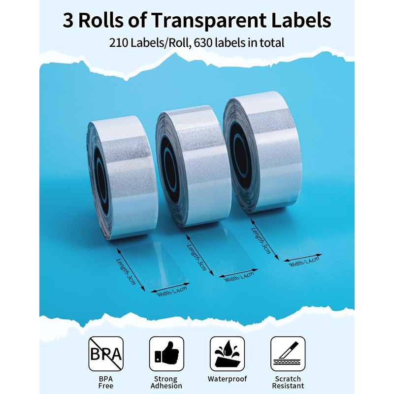 Phomemo Transparent Labels for D30/Q30S/Q31 Label Printers, Compatible with Colorwing