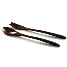 GLYY Environmental Spoons Forks Chopsticks Set of 4, Long Handle, Solid Wood, Convenient for Adults and Children, Storage, Excursions, Camping, Outdoors, Climbing, Fishing, Travel Supplies, School