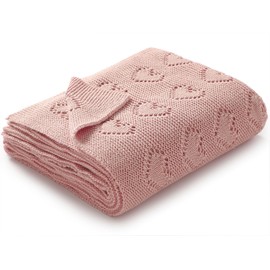 mimixiong 100% Cotton Knitted Cellular Baby Blanket, 100 x 80cm (Pink)