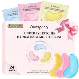 Onespring Mascarillas Para Ojos(24 Pares)- Regalos Para Ella - Parches Para El Contorno De Ojos Con Cafeína, Oro De 24 Quilates Y Retinol Para Ojos...