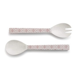 Blessing Salad Red and White 12 inch Melamine Flatware Utensils Set of 2