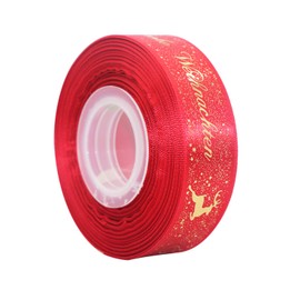 LOOGI 22 m Ribbon 25 mm Satin Ribbon, Gift Ribbon Christmas Wide Red Decorative Ribbon Christmas Ribbon Fabric Ribbon with Merry Christmas