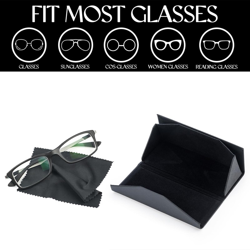 SOHUPAC Foldable Glasses Case With Clean Cloth, PU Portable Sunglasses