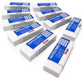 Pentel Hi-Polymer Plastic Rubbers Erasers - White - ZEH10 - Pack of 10 in Pillow Packaging