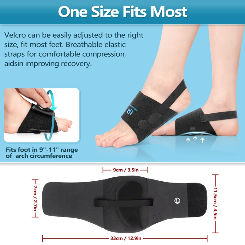 Healrecux Arch Support Braces for Plantar Fasciitis Relief, Adjustable Compression