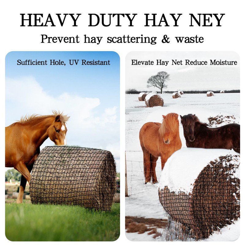 NizHome Round Bale Hay Net, 6x6FT Knotless Hay Nets for