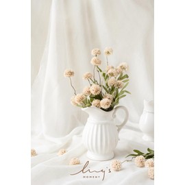 Ling's Moment Pompon Mum Artificial Flower, 5pcs Faux Silk Mini Chrysanth with Stems, Bulk Fake Wedding Filler Flowers for DIY Bouquet Centerpieces Arrangements Shower Decorations, Beige